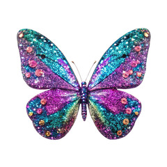 Sparkling iridescent glitter butterfly with purple teal and pink accents
