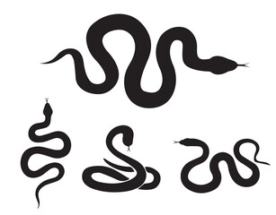 snake silhouette icon, 2025 Year of the Snake, Collection of snakes isolated on white background, snake icon