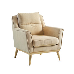 Fototapeta premium Elegant Beige Accent Chair with Gold Legs Mid Century Modern Style