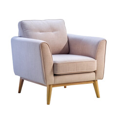 Fototapeta premium Elegant Light Beige Accent Chair with Wooden Legs for Living Room or Bedroom