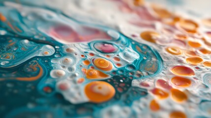 Fototapeta premium Abstract Fluid Art Painting Teal Orange White Swirls