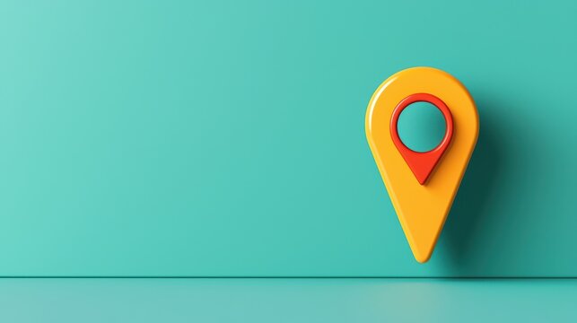 Bright Yellow and Red Location Pin against Mint Green Background - Powered by Adobe