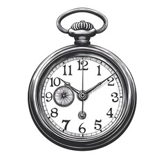Vintage pocket watch illustration, detailed drawing, time concept, graphic design element