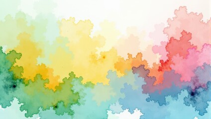 Obraz premium Vibrant watercolor splashes on a pristine white canvas merge into a kaleidoscope of blues, greens, yellows, oranges, pinks, purples, and light blues, crafting a mesmerizing, rainbow-hued masterpiece