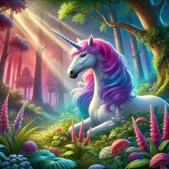 Unicorn Glade Enchanted forests with majestic rainbow maned unic