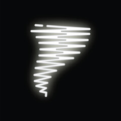 White neon sign is forming a tornado shape against a black background
