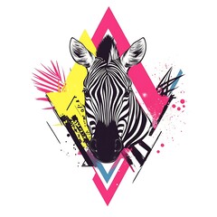 Fototapeta premium Zebra portrait geometric design, vibrant colors, abstract art, graphic image