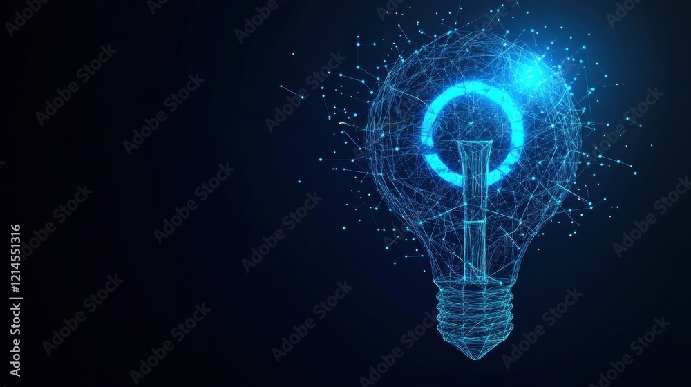 Poster light bulb surrounded by a network of interconnected lines and dots representing innovation and tech