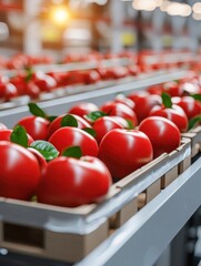 Fresh Red Tomatoes in Baskets at a Modern Agricultural Facility