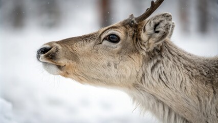 Fototapeta premium A close-up of a reindeer's nostrils flaring as it takes in the scent of its surroundings, outdoors, forest