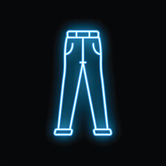 Blue neon sign representing casual pants with pockets, perfect for attracting customers to a clothing store