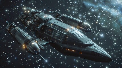 Fototapeta premium A futuristic spaceship flying through a starry expanse.
