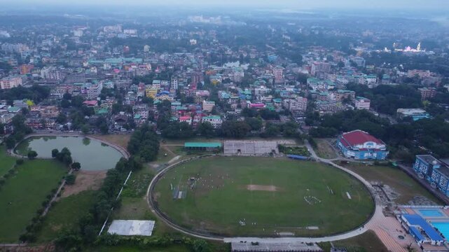 Cooch Behar City landscape on the bank of River Torsa, West Bengal, Drone view