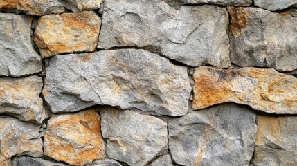 Fototapeta premium Textured stacked stone wall with natural earthy tones