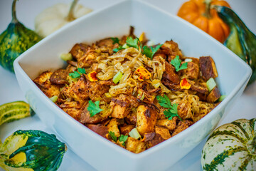 holiday stuffing made with pork sausage and croutons