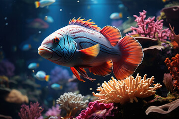 Obraz premium coral reefs and fish next to them,. Generative AI