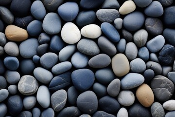 Small Blue and Grey Pebbles on Gravel Background. Close Up View of Tiny Rocks and Stones