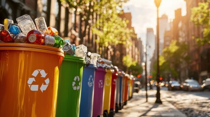 Colorful Recycling Containers in Vibrant Urban Alley Promoting Environmental Sustainability