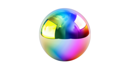 Shiny disco mirror ball reflecting rainbow colors, isolated on white background