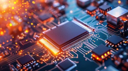 Obraz premium Futuristic Microchip and Circuit Board Technology Background