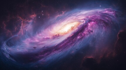 Obraz premium Expansive view of a colorful galaxy swirling in vibrant purple, blue, and pink tones, showcasing the majesty of the universe and cosmic beauty.