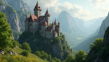 Majestic Mountaintop Castle Landscape Epic Fantasy Art
