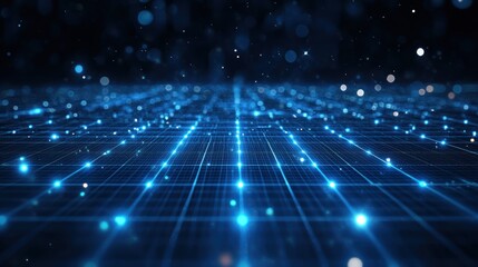 Glowing Blue Data Grid, Abstract Network, Digital Space, Futuristic Technology Background