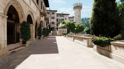 Obraz premium Sunlit Stone Path in Historic Town