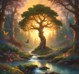 Obraz premium Illustration of fantasy fairy forest.