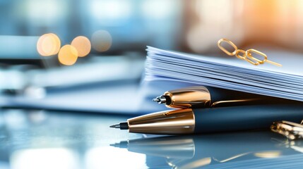 Minimalist Workspace with Stationery and Laptop on Desk