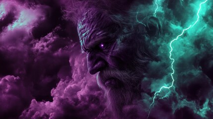 The Wrathful God: A Digital Painting of a Powerful, Angry Deity Amidst a Stormy Sky