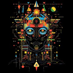 Abstract Face, Futuristic Design, Colorful, Pattern, Graphic Art