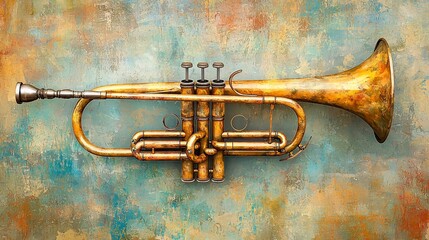 Fototapeta premium Vintage trumpet on textured background.