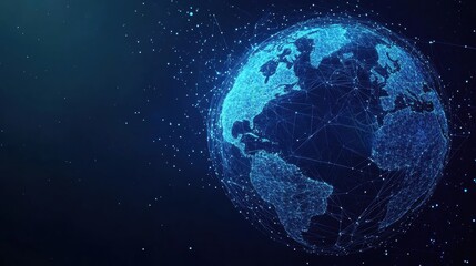 Naklejka premium Blue earth globe with network lines and dots representing global connectivity and communication