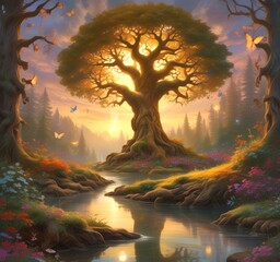 Illustration of fantasy fairy forest.