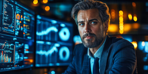 Fototapeta premium Business Intelligence Analyst Utilizing AI Data Solutions for Strategic Decision Making