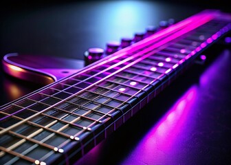 Fototapeta premium Purple and Black Electric Guitar Chord Chart - Night Photography Stock Photo