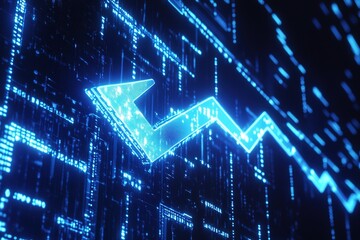 blue bussiness arrow and graph stock market arrow growing pointing up on economic chart icon trending upwards financial board rises