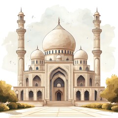 Fototapeta premium watercolor modern Ramadan design with mosque