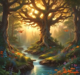 Obraz premium Illustration of fantasy fairy forest.