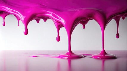 A puddle of magenta slime slowly drips down a smooth, white surface, creating an intriguing visual experience, drop, isolated, background