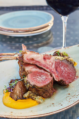 roasted rack of lamb with sautéed vegetables