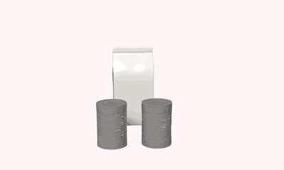 coffee bag and metal tins 3d