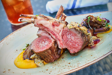 roasted rack of lamb with sautéed vegetables