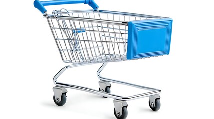 Empty Shopping Cart  Blue Handle  Supermarket Trolley  Retail  Consumerism