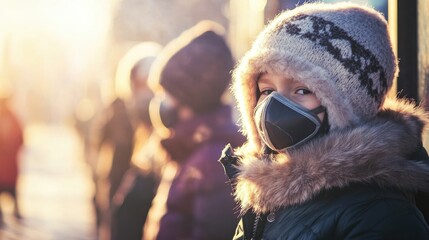 Obraz premium Children at a Bus Stop in a Suburban Neighborhood