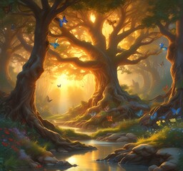Obraz premium Illustration of fantasy fairy forest.
