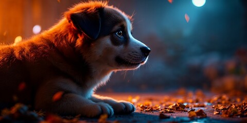 Adorable Puppy Night Portrait Artistic Dog Photography
