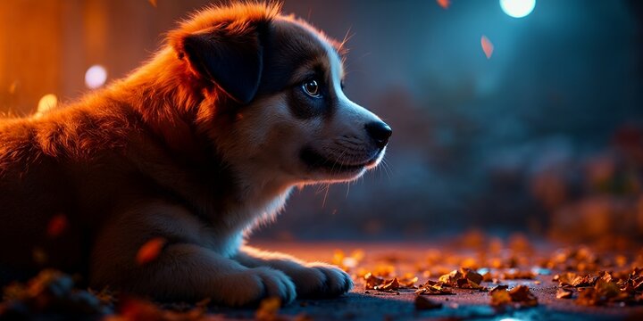 Adorable Puppy Night Portrait Artistic Dog Photography