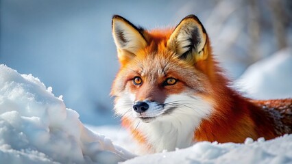 Fototapeta premium Red Fox in Snow, Winter Wildlife, Cute Animal Portrait, Arctic Fox, Nature Photography